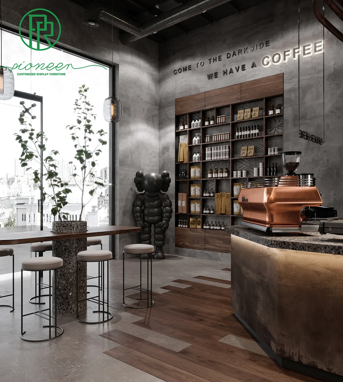 Modern coffee shop counter cafe lounge seat furniture cafe dinning table and chairs design