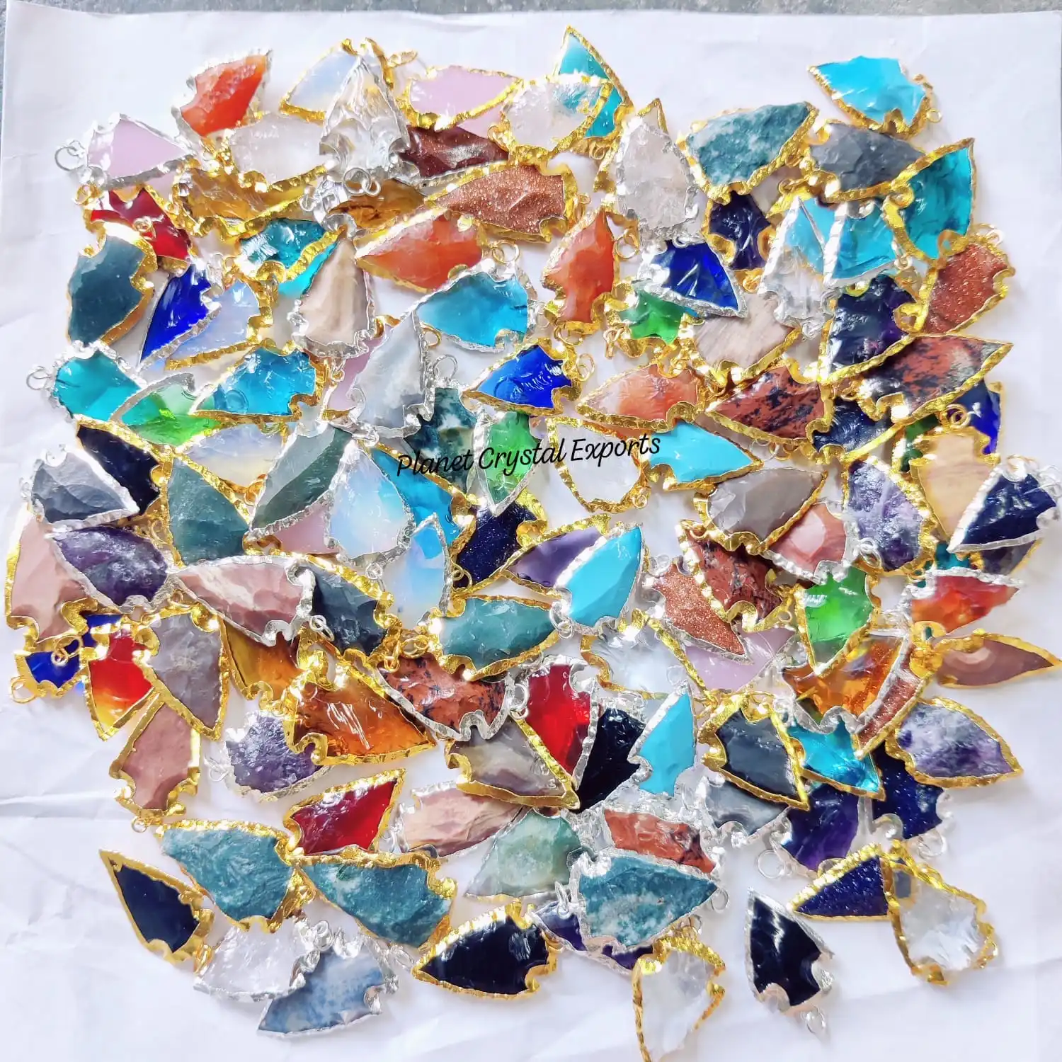 Blue Obsidian Unique Feng Shui Style Crystal Pendant Hand-Knapped Arrowhead Sier Electroplated Quartz Semi-Precious Stone Craft