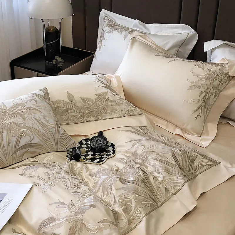 NEW  design customazition 5 Star Hotel100% Cotton Luxury Embroidered Linen Bed Sheet Sets