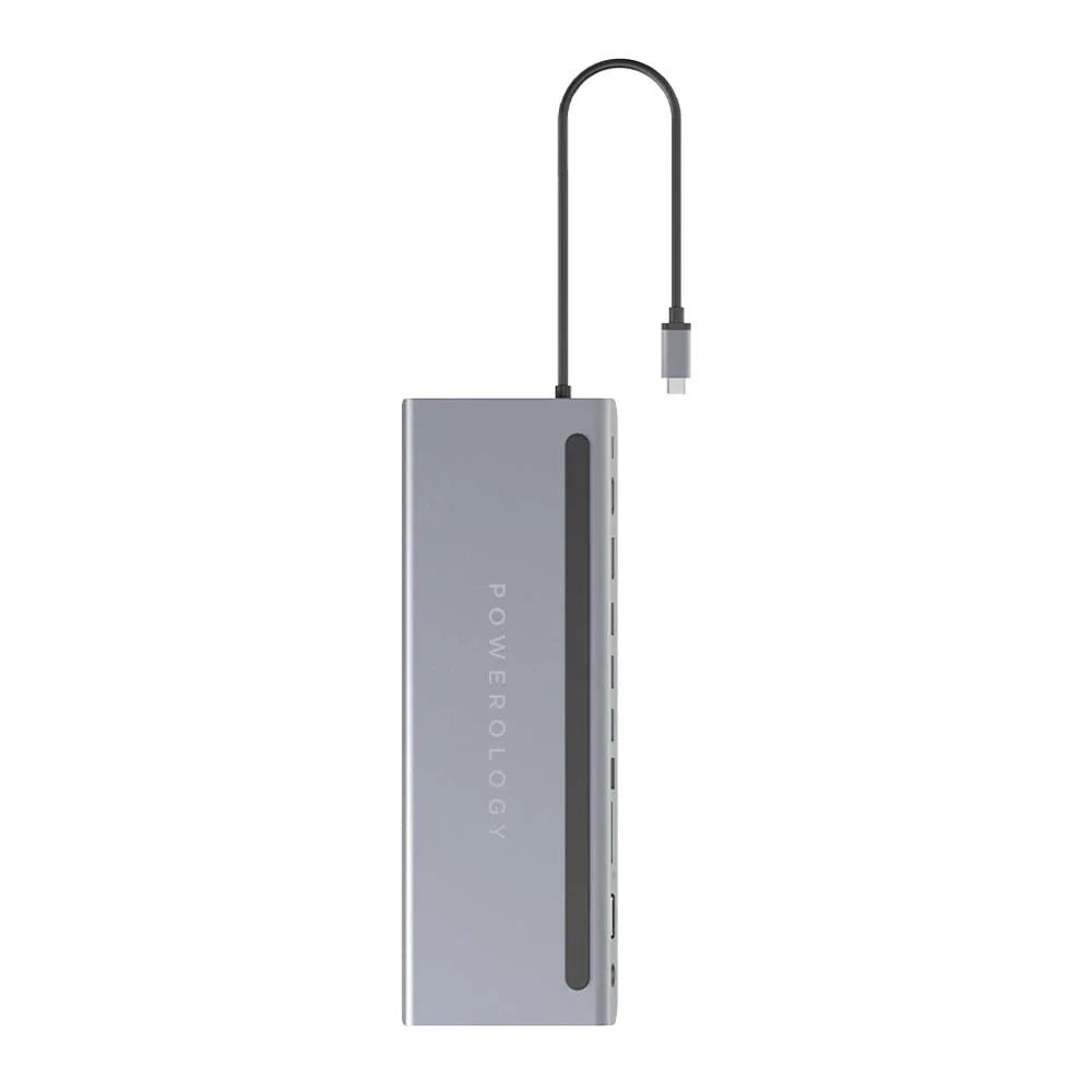Powerology 11 в 1 многоэкранное отображение USB-C концентратор и подставка для ноутбука 100W Выход быстрой безопасной передачи данных-серый