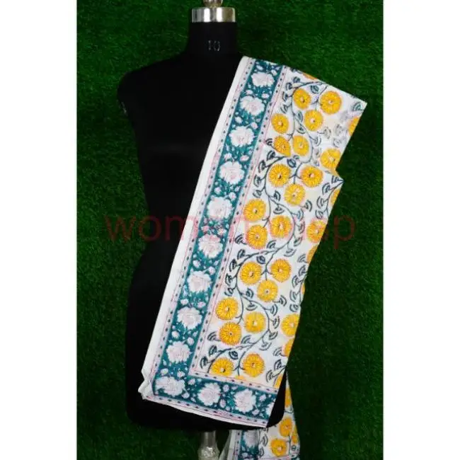 Indian Block Printed Scarf Cotton Pareo Turquoise Scarves Wholesale Woman Fashion Big Size Stole Handmade Beach Wear Sarong