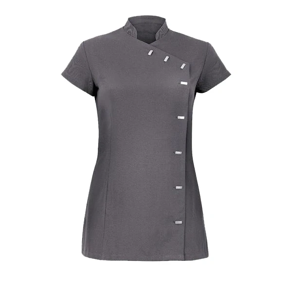 Mandarin Collar Tunic top Polyester Fabric Thick Fabric Salon Spa Uniforms with custom Logo and Beautician receptionist uniforms