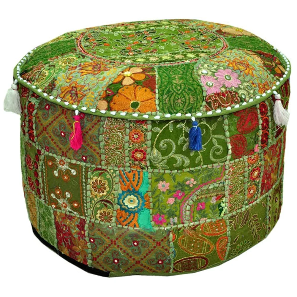 100 % Cotton Fabric Pouf Ottoman cover pouf footstool for Home and Living Room Decorative from Indian Supplier