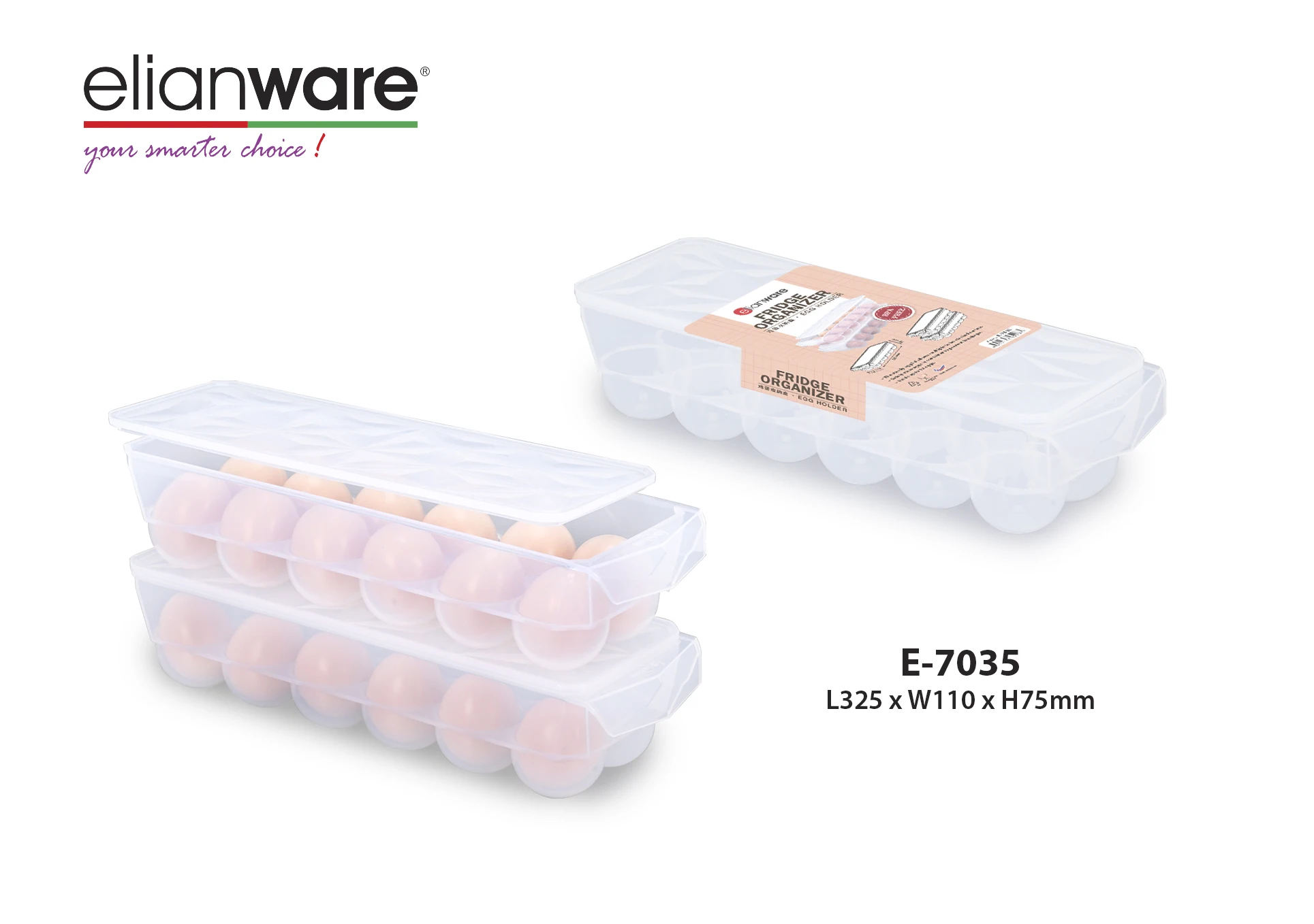 Elianware High Quality BPA Free Plastic Food Grade Fridge Organizer Premium Egg Holder With Lid