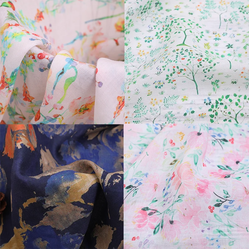 100%Linen Fabric Factory Direct Sale Low Price Floral Printed Linen Fabric For Summer Clothing