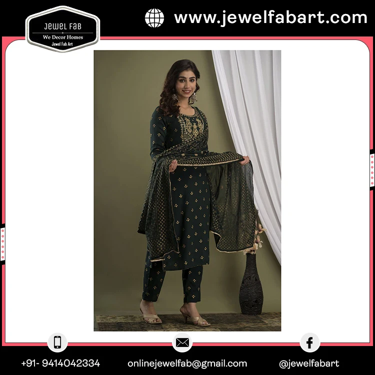 Одежда на весь сезон новые стильные брюки Kurti и Dupatta с Zari Work золотым принтом онлайн-покупка премиального продукта ручной работы для девочек