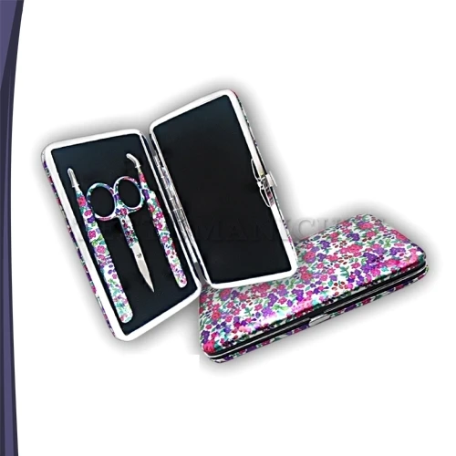 professional Eyebrow Tweezers Kits Green Handle Grip With Leather Pouch Manicure Beauty Eyebrow Tweezers