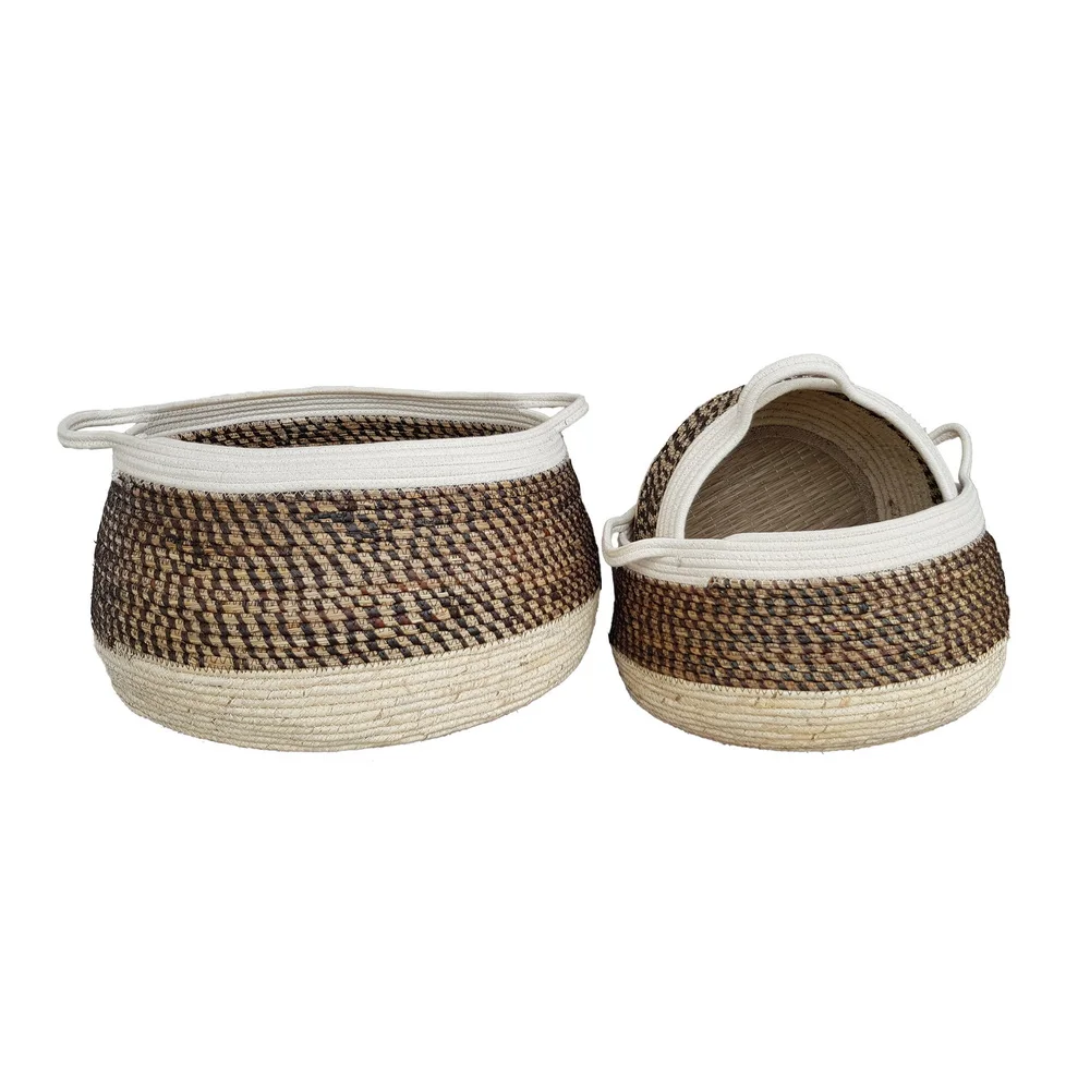 High Quality Eco-Friendly Seagrass Corn Rope Cotton Woven Baskets Modern Shape Storage Baskets for Kitchen Use and Stylish