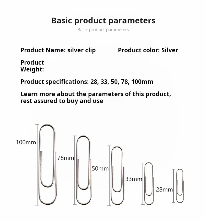 Wholesale 33MM Clips Box Document Clips Bookmarks Metal Paper Clips Nickel-Plated Stationery Custom School Stationery Paperclip