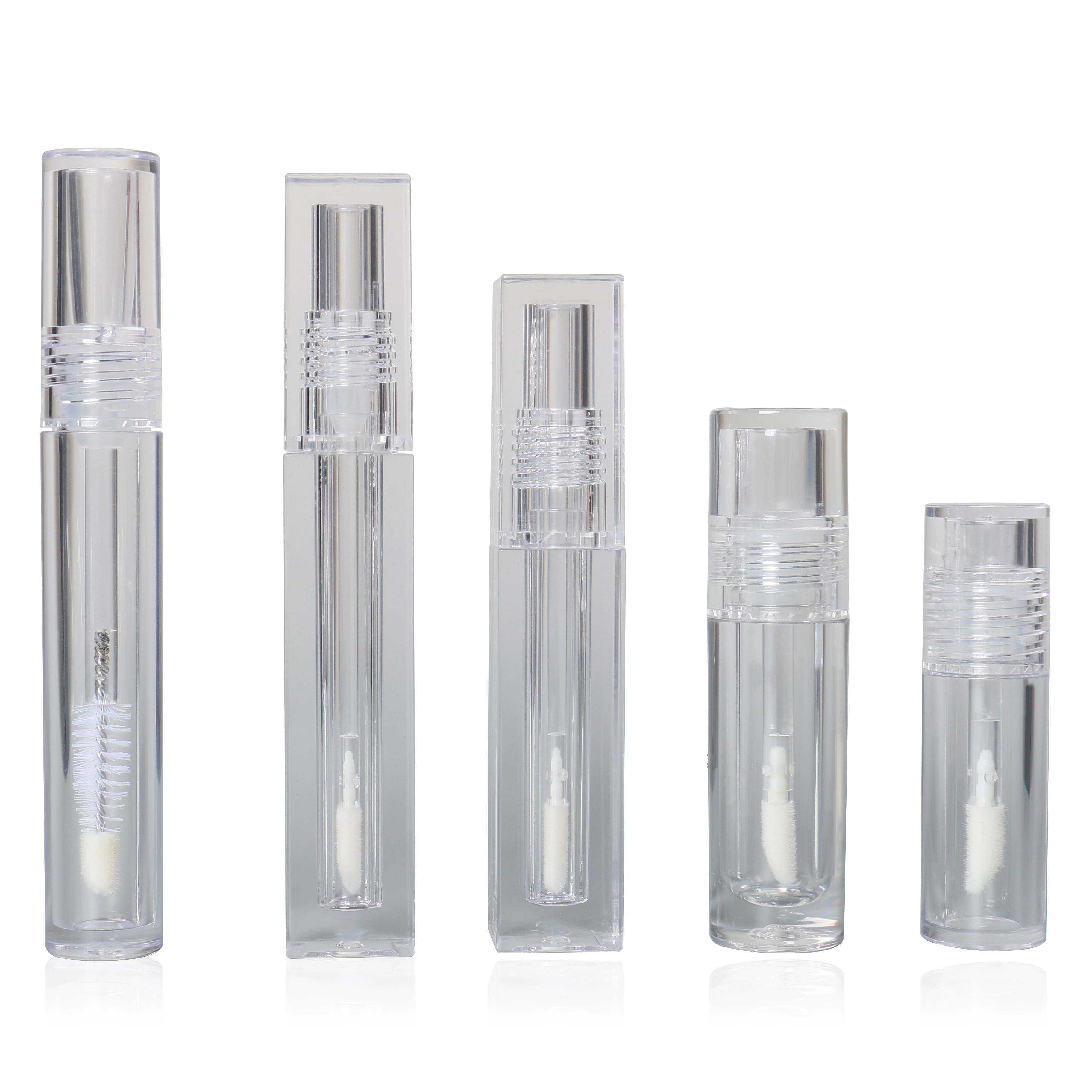 Cylinder Private Label Lip Gloss Container PETG Square Full Clear Customized Transparent Lipgloss Tubes With Applicator And Wand