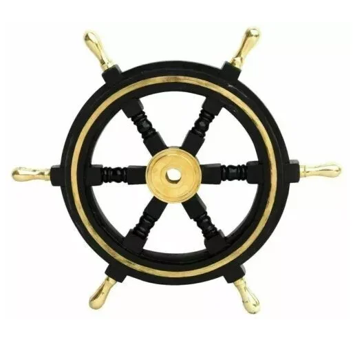 High Quality Nautical Ship Wheel Steering Wall Decoration Wood Craft Engraved Natural Polished Finish Indoor Metal Boat