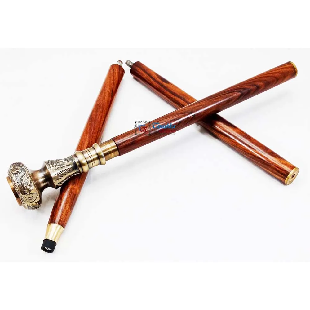 Nautical Walking Stick Solid Brass Knob Compass Head Handle Wooden Walking Cane for Men and Women Decorative Canes