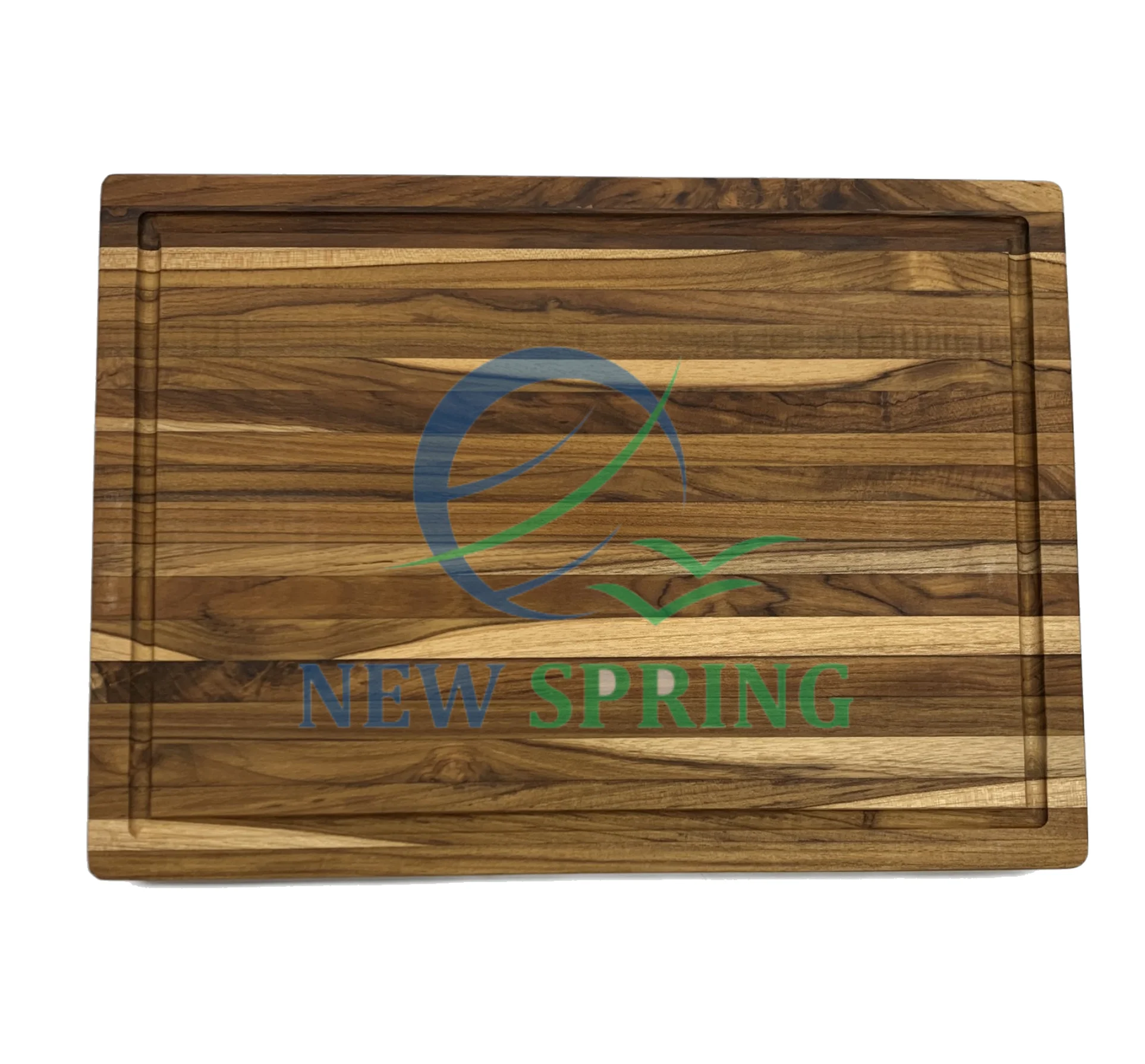 Best selling Edge grain teak wood board with pressed grooves integrated handle that can be used on both sides from Viet Nam