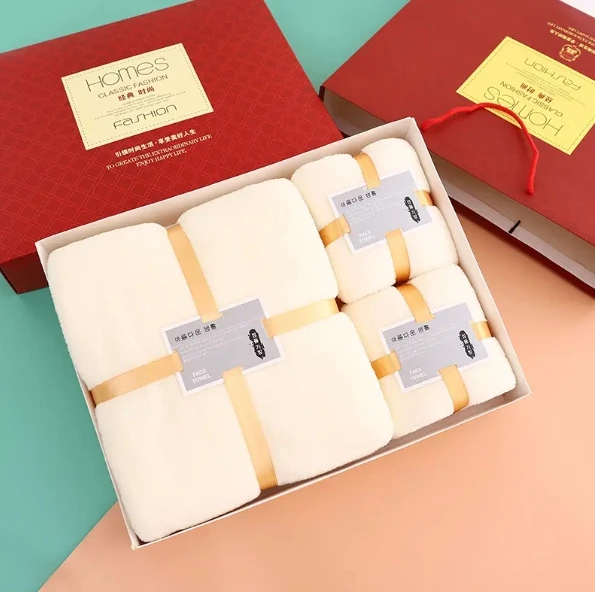 Top Quality Home Hotel Towels Bath Sets Skin-friendly Highly Absorbent Soft Coral Fleece 3-piece Bath Towel Set Wedding Souvenir