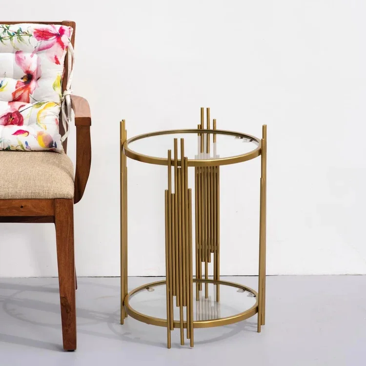 Artistic Design Handcrafted Gold Finished Iron Piper Side Table with Glass Top Used for Dining Room living Room