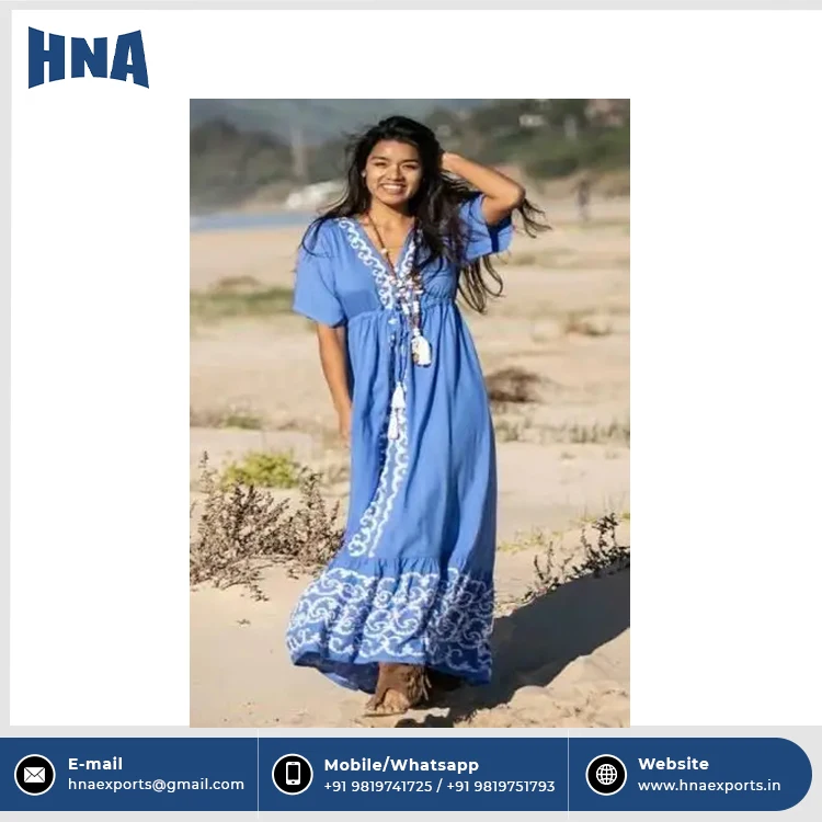 Indian Manufacturer Ladies Rayon Embroidered Long Kaftan Dress At Latest Discounted Price On Bulk Order