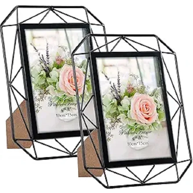 Set Of 2 Metal Iron Wire Design High quality Photo Frame Black Powder Coated Metal Picture Photo Frame For Home Decoration