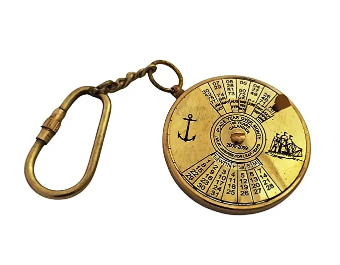 Antique Brass Calendar Keychain Key Ring Brass Keychain Elegant for Gift Keyring Vintage style Pocket Size brass calendar