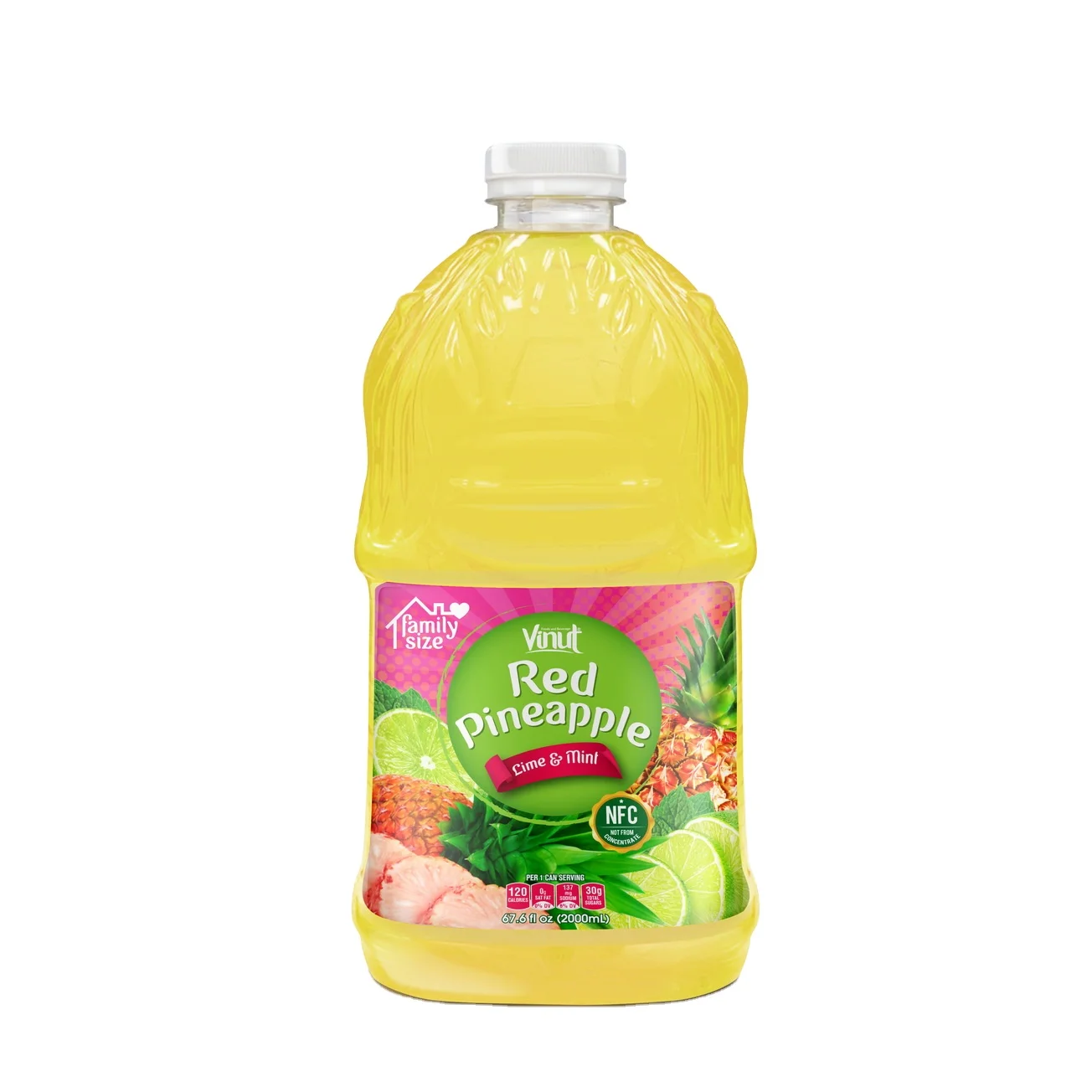 67.6 fl oz VINUT Red Pineapple Juice with Lime & Mint Aloe Vera Mango Puree Sugar-Free Halal Certified Bulk Packed