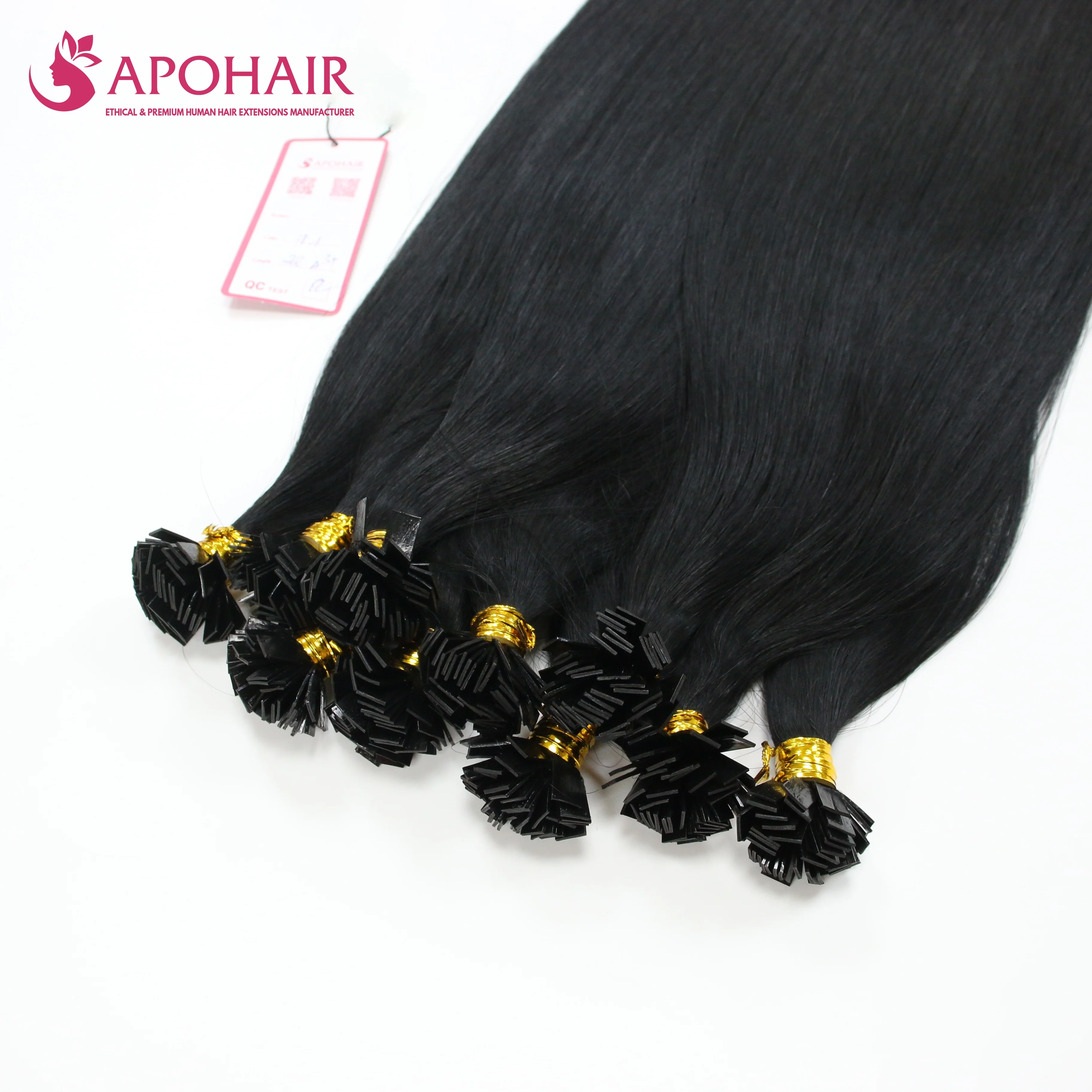Wholesale Top Quality Natural Black Color Flat Tip Human Hair Extensions Straight Flat Tip Hair Extension Human Hair