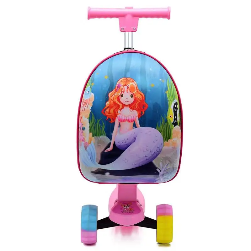 Travel kids suitcase on wheels Skateboard lazy trolley luggage case cartoon rolling luggage bag scooter suitcase carry on bag