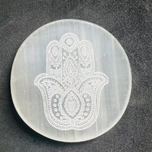 Selenite Charging Plate Crystal Charging Grid Plate/Disc Healing Crystal Energy Healing Engraved Selenite Charging Plate