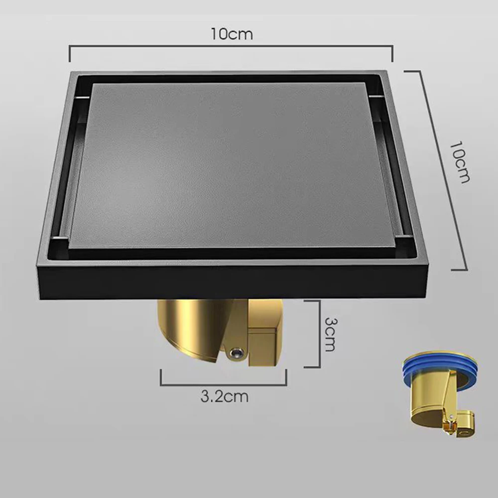 Bathroom black anti-odor floor water channel filter pop-up device square floor drain