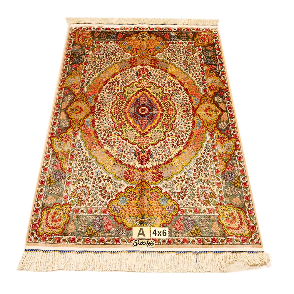 YUXIANG 4*6ft Exquisite handmade hand knotted silk rug All Over Tapestry Hand Knotted Area Rug Silk Persian Rug