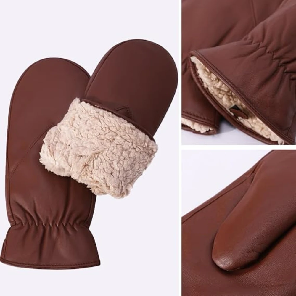 Best Price New Design Leather Gloves Warm Fur Full Finger Mittens Comfortable Touch Screen Winter Gloves by Maximize Wear