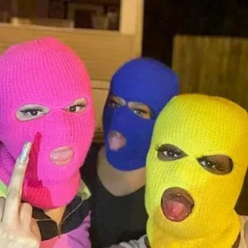 Оптовая продажа Мужская ветрозащитная зимняя вязаная Лыжная маска с 3 отверстиями Балаклава вышитым логотипом Полнолицевая