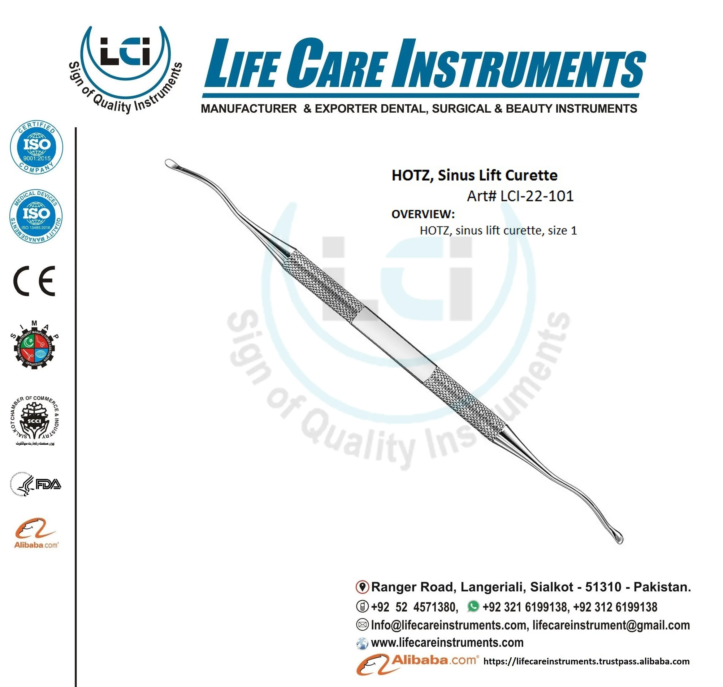 Sinus Curette Set 9 Pcs Set Made with high grade material Stainless Steel by Life Care Instruments