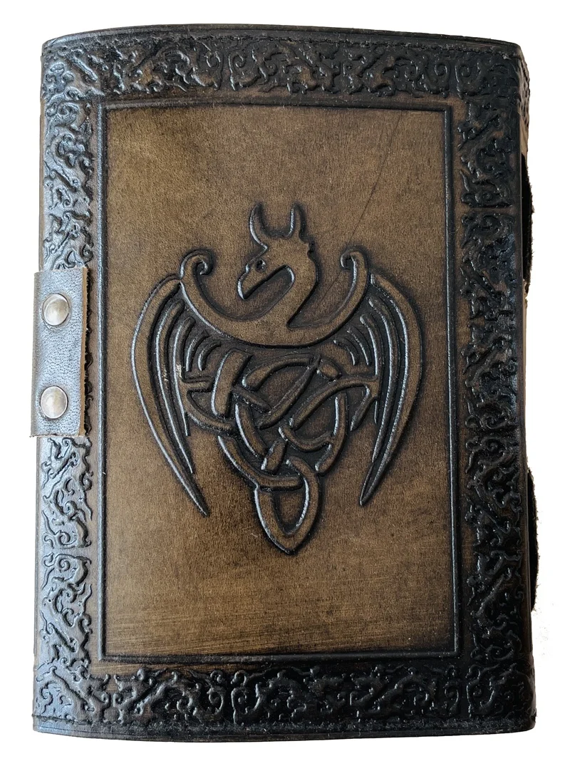 Notebook Hardcover Gift Journal Antique Dragon Journal Celtic Emboss Leather Writing Writing Green Spell Deckle Book