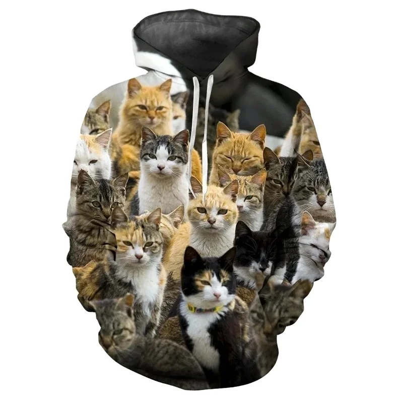 Fashion Hoodies Long Sleeves Pullover Sweatshirts Oversized Unisex Clothing Cat Pattern 3D Print Animal Hoodie Men/Women Casual