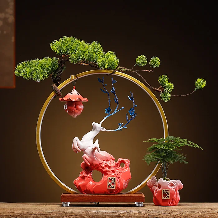 Фэн-шуй Градуированный цветной розовый и белый олень распылитель светодиодный аквариум для рыб с деревянной основой подвесной держатель курильницы