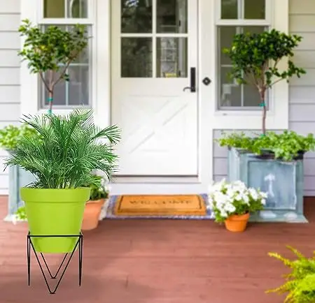 Metal Square Tringle Stand With Green Plastic Pot For Indoor & Outdoor Gardening Plants And Home Decor Gamla For Garden