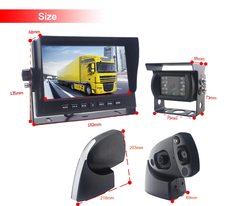 7 дюймов 4 канала видео вход автомобильный монитор наборы боковым обзором заднего вида система контроля слепых зон 1080P четырехъядерным процессором сплит-монитор