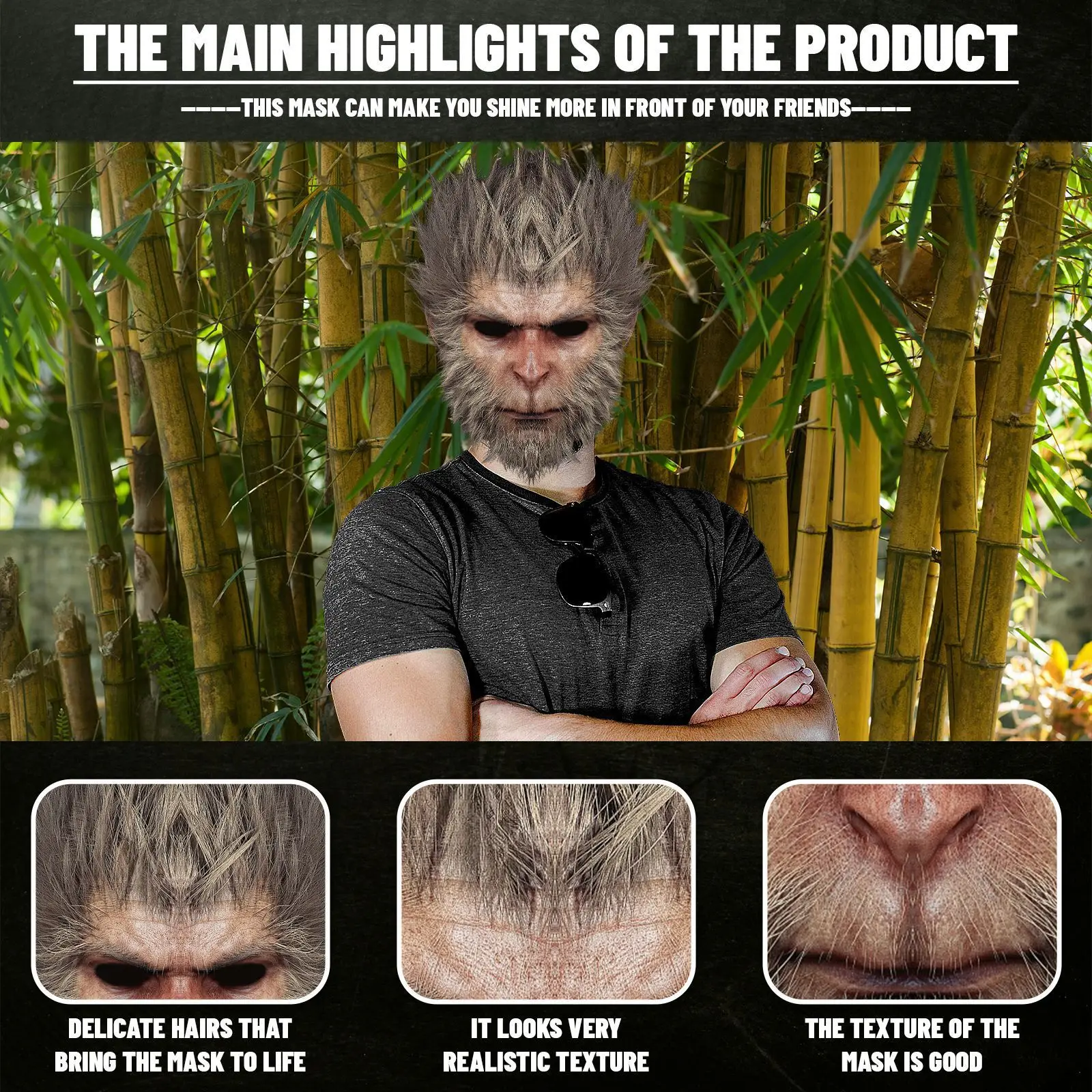 Black Mythology Wukong Mask Qi Tian Da Sheng Mask Funny Monkey Headset Halloween Game Cosplay Role Playing