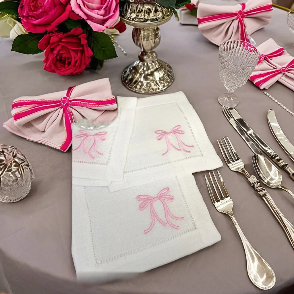 Классические розовые банты льняные Коктейльные салфетки с простым Крокетным бантом элегантный и простой дизайн для премиальной сервировки стола