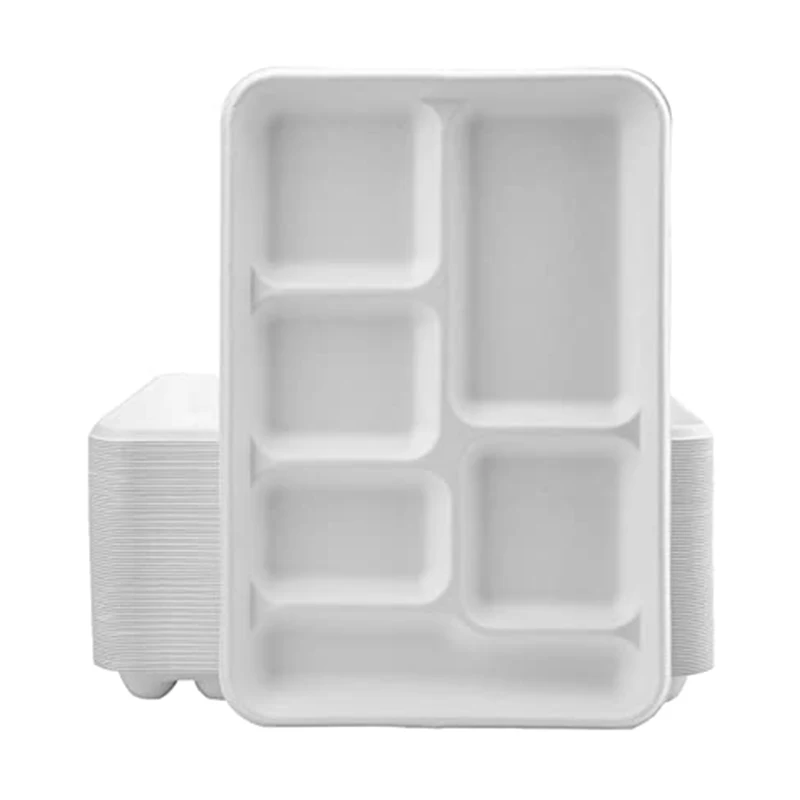 100% Biodegradable Compartment Bagasse Food Trays Disposable White Sugarcane Bagasse Tray for Food