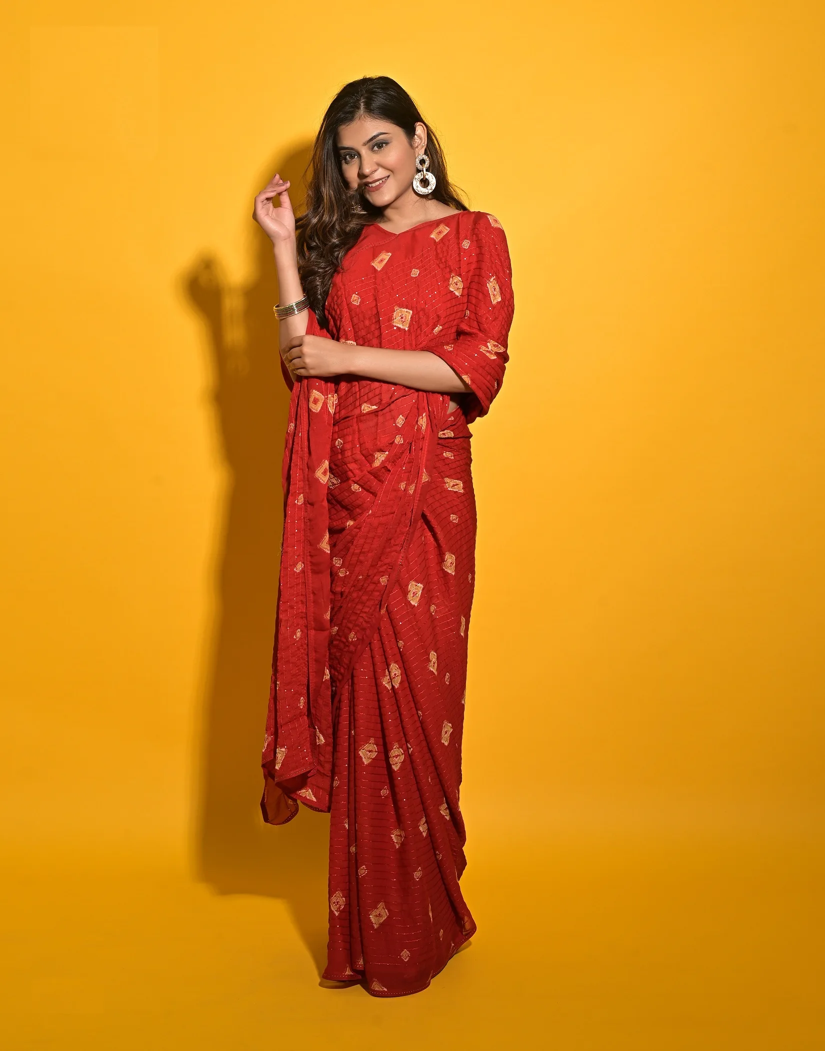 High Selling Latest Design Women Bandhani Saree With Heavy Embroidery Work Comfortable Fabric Saree from India