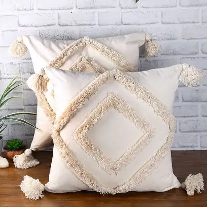 Colorful And Beautiful  With  Embroidery Design Over Tufted  Cushion Cover Moroccan Style Tufted Cushion Cover