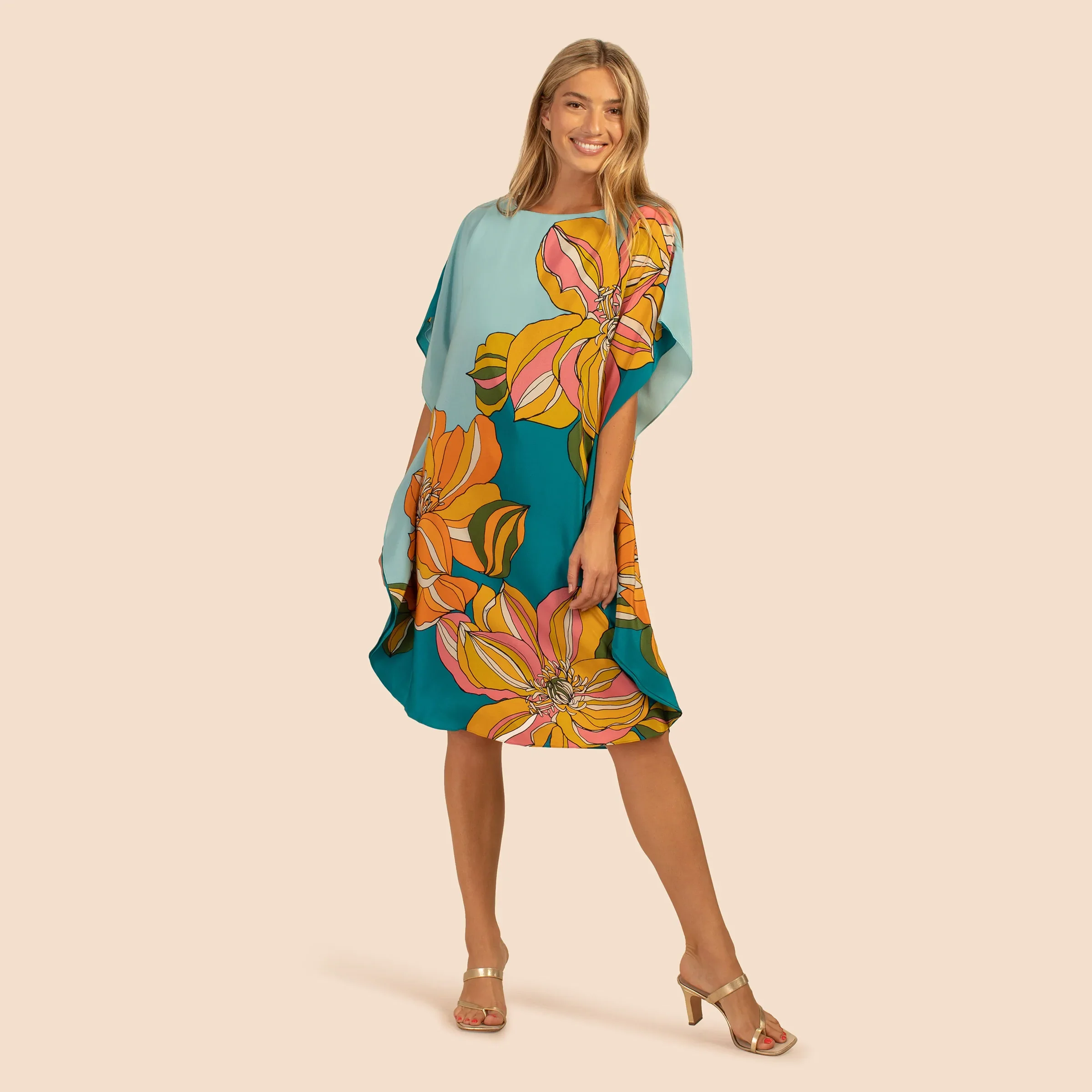 Beachwear Coverup Swimwear Tropical Floral Printed Women Short Tunic Top Kaftan Dress 2023