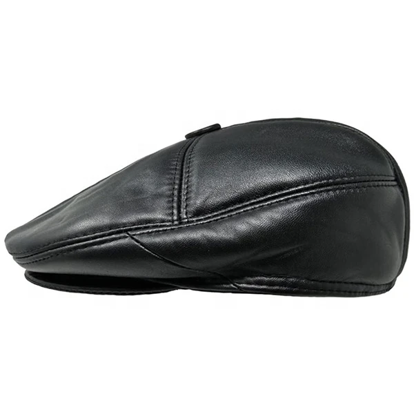 2024 High Quality Men Genuine Leather Hats Ear Covering Casual New Fashion newsboy Leather Caps with Customized logo OEM