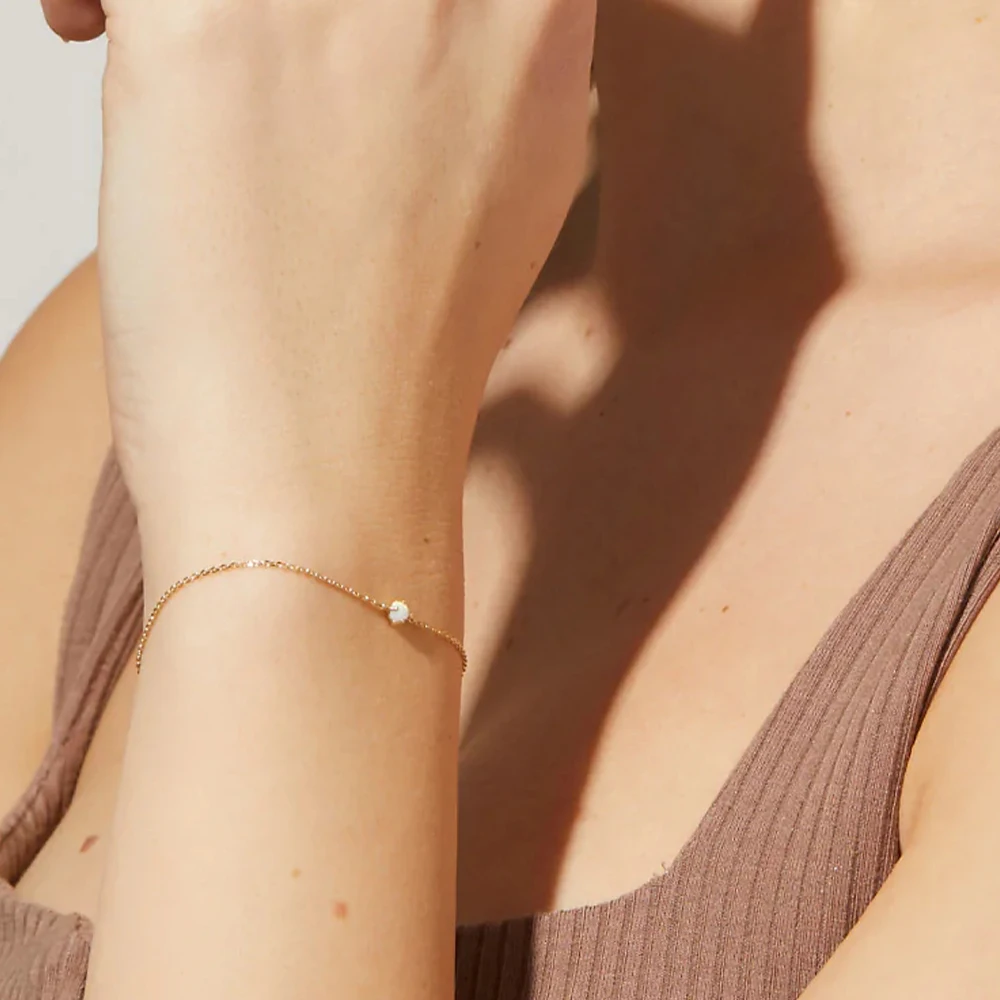 CANNER Simple S925 Sterling Silver Single Marquise Green Zircon Opal Stone Adjustable Bracelet For Women Jewelry 18K Gold