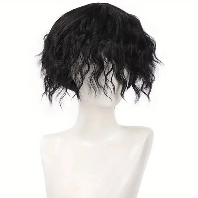 Synthetic Short Curly Hair Wigs For Men Boy Costume Cosplay Party Natural Black Heat Resistant Hair