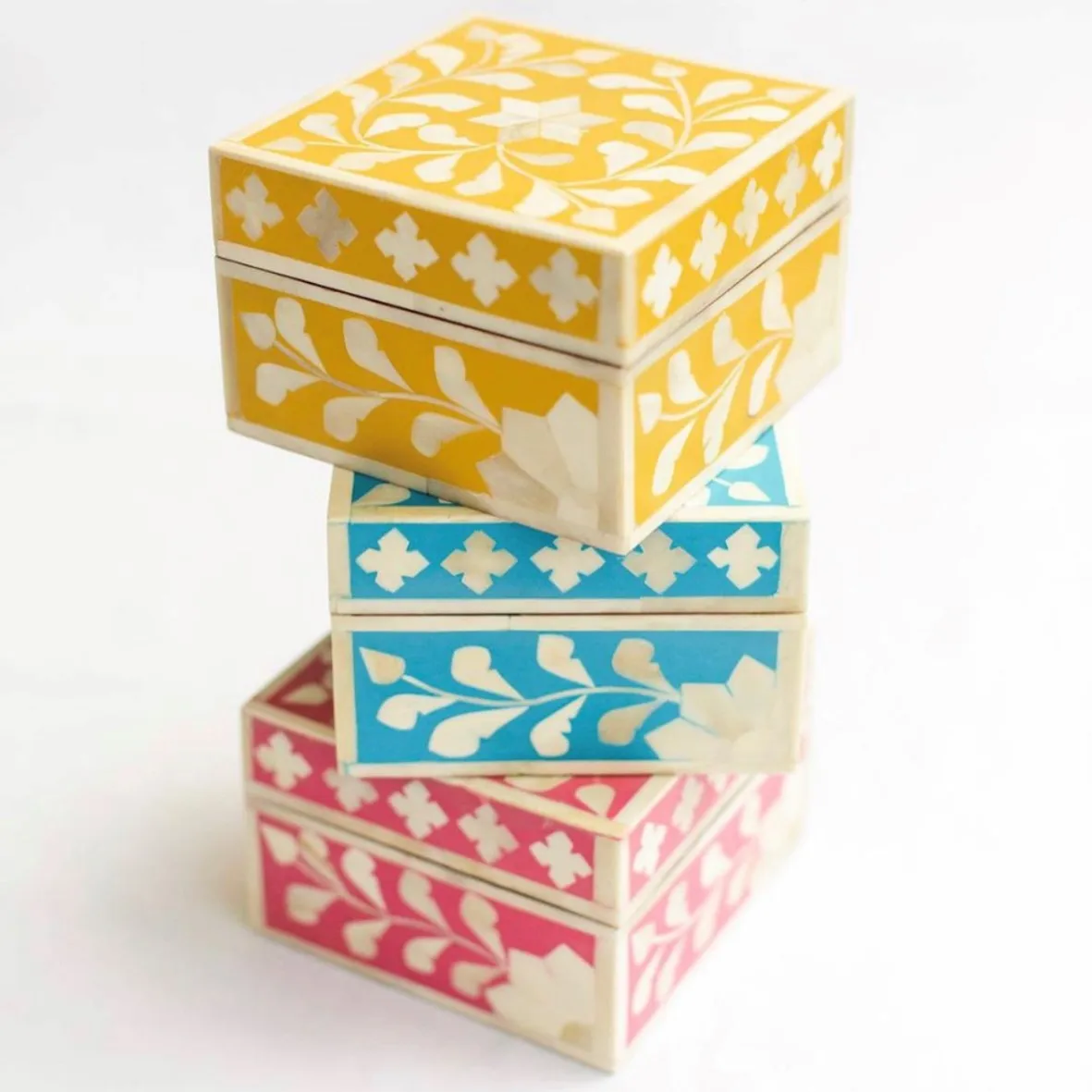 Handcrafted Indian Wooden Bone Inlay Jewellery Box Traditional Rectangular Trending Dubai Saudi Arabia Handmade MDF Storage