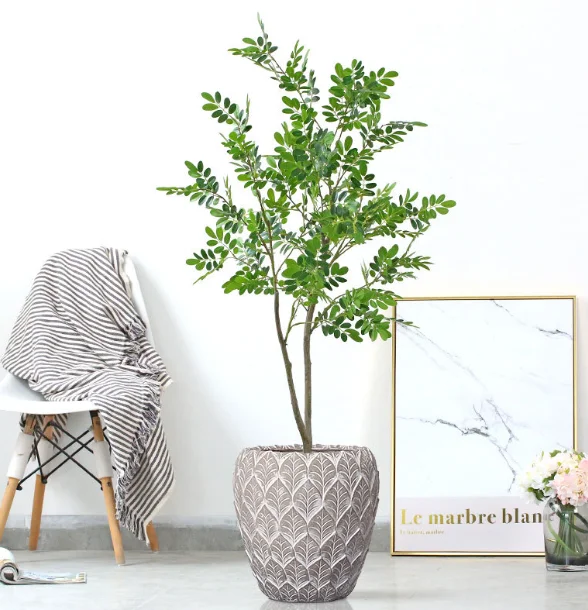 Round leaf pattern PC 17155 extra large floor-standing flower pot deep high pot living room large new Nordic