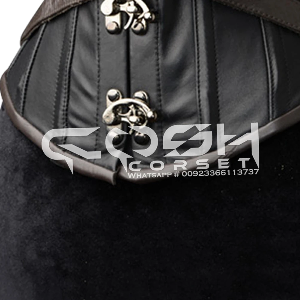 COSH CORSETS Underbust Steel Boned Gothic Hand Made Leather Corset With Swing Clasp Closure and Adjustable Waist Strap