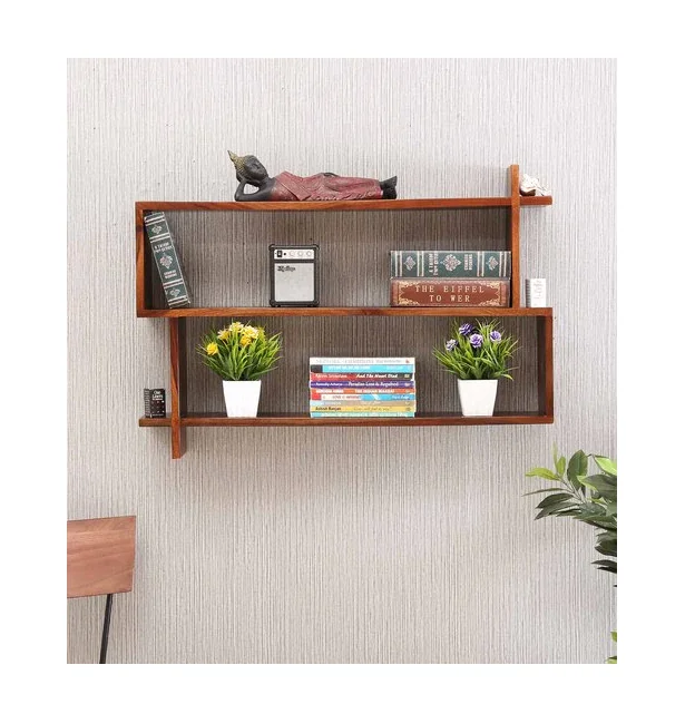 New design wood wall shelf handicraft 3 compartment and square shape wood wall shelf at wholesale price