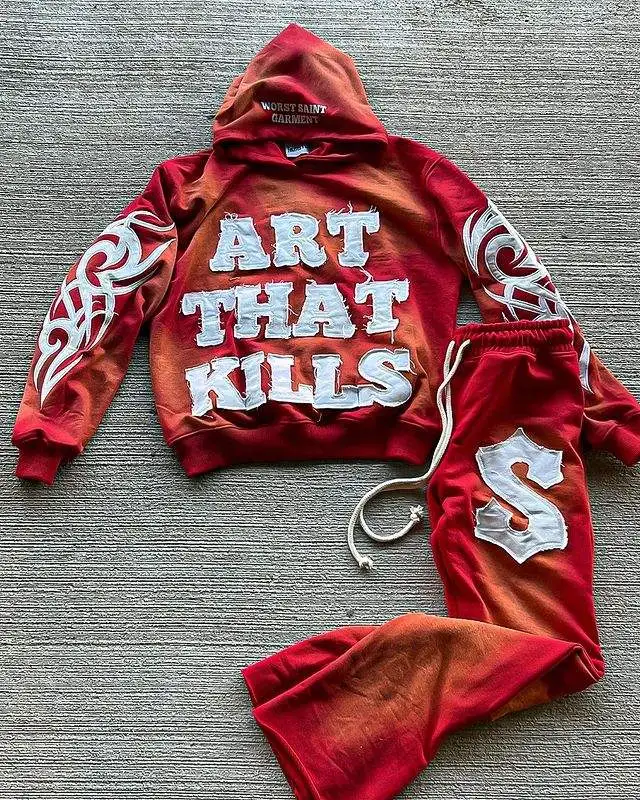 Custom Embroidered Flared Sweatpants And Hoodie Set Cotton Acid Washed Baggy Sweatsuit Oversized Tracksuits For Men